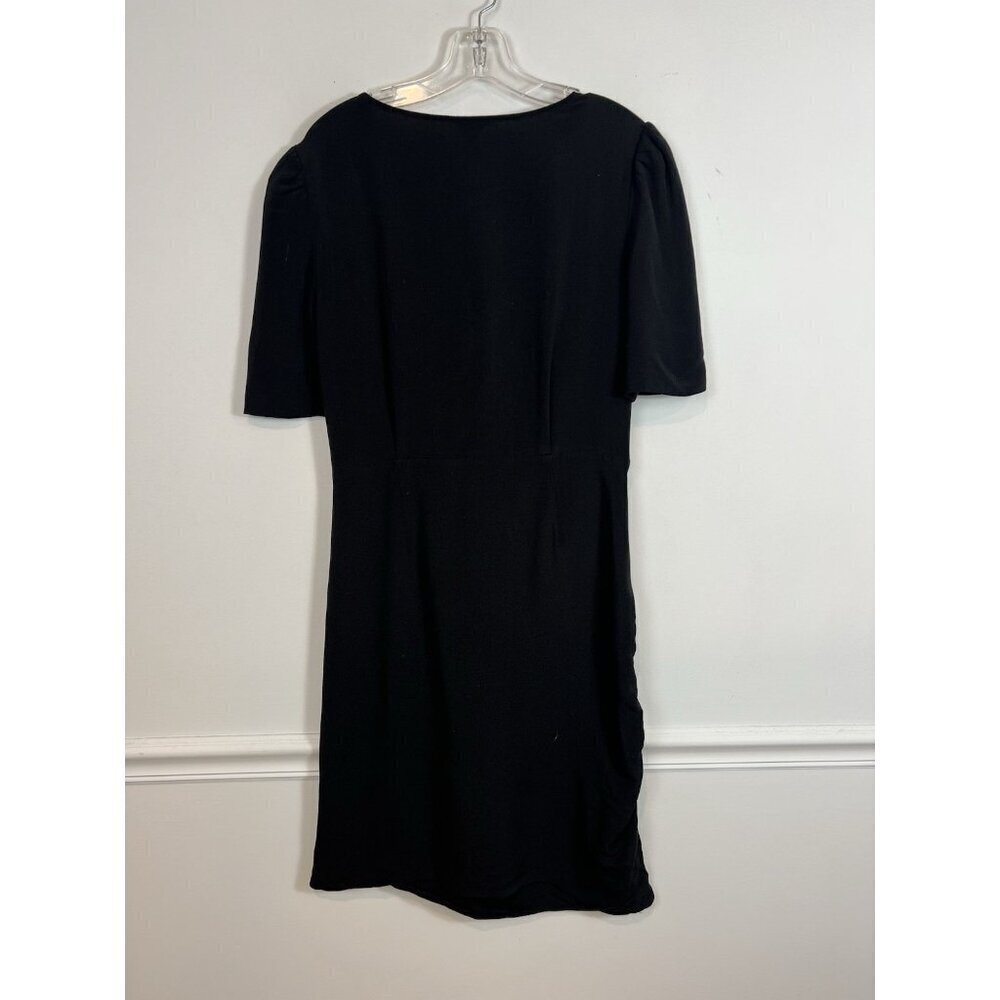 Ann Taylor V-neck Short Sleeve Silk Dress Draped Detailed Waist 14 Black Party - Picture 2 of 6